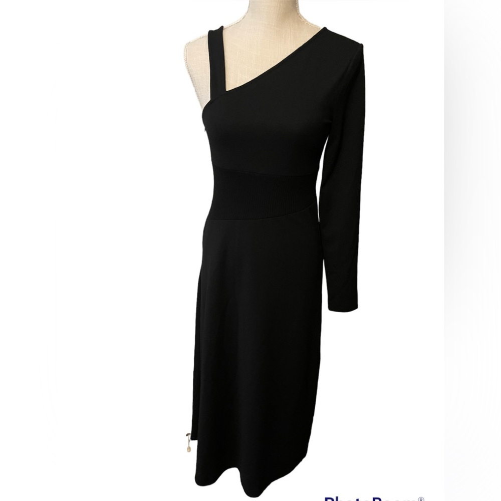 NWT Zara Midi little black dress Black Asymmetric One Shoulder Sz S Small